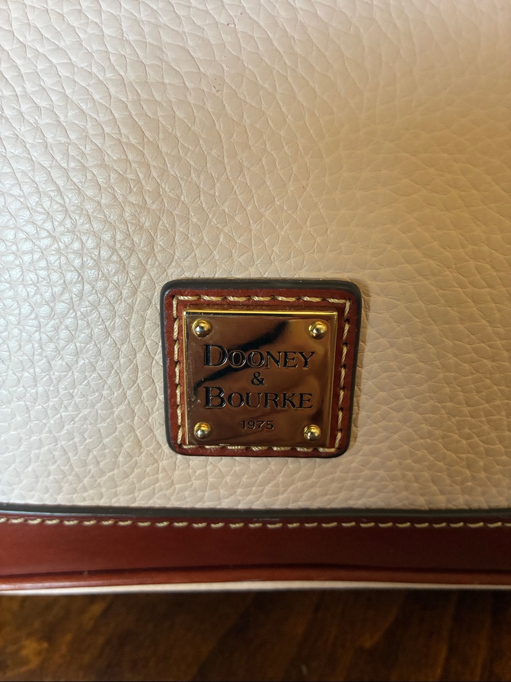 Dooney & Bourke Cream Pebbled Leather Satchel with Brown Trim - Picture 2 of 9